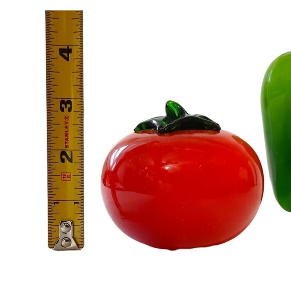 3 Art Glass Vegetable Figures Paperweight Veggie Decor Red Green Handblown Vtg - Picture 2 of 15
